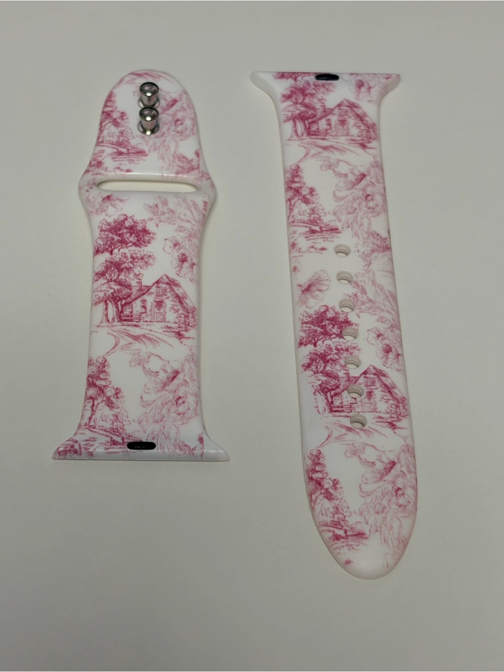 Floral Toile Silicone Watch Band in White and Pink